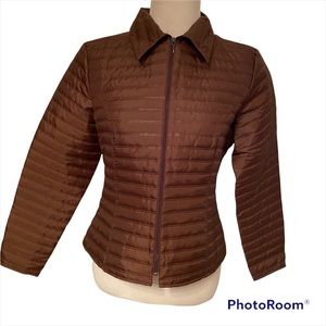 ANNE FONTAINE JACKET COAT BROWN QUILTED ZIPPER FELICIA SIZE 3 FRANCE M